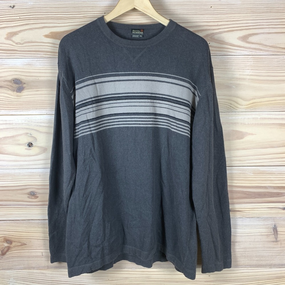 Y2K Royal Robbins Striped Sweater Mens XL Gray Outdoor Shirt Skater Grunge